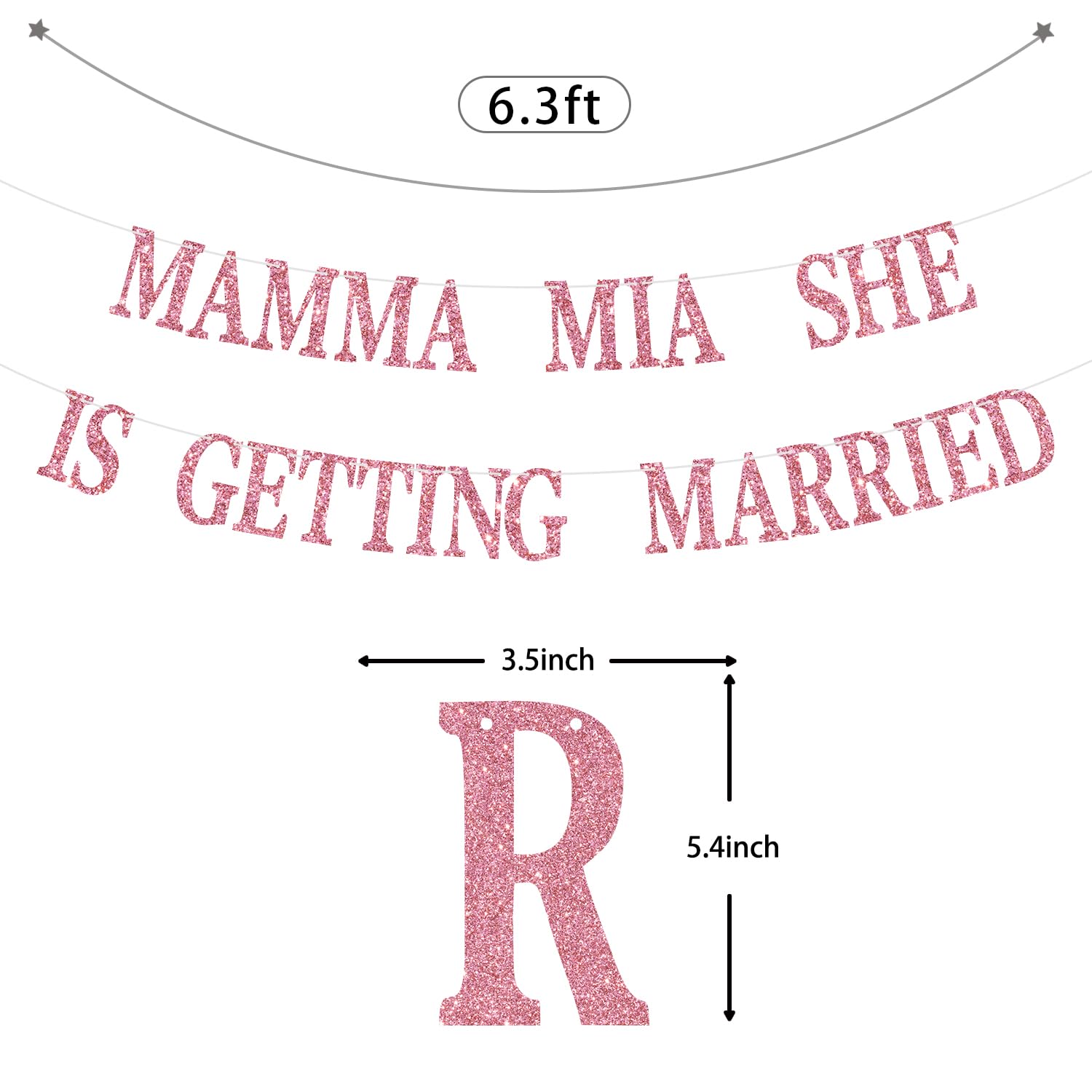 Mamma Mia She is Getting Married Banner, From Miss to Mrs, Bride to Be Hanging Decor, Pink Glitter Engagement Party Decorations