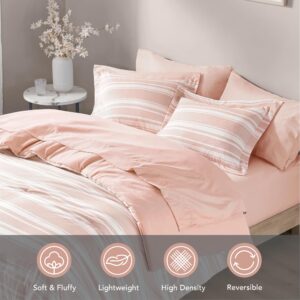 Codi Pink and White Full Comforter Set with Sheets, Bed in a Bag for Women, 7 Piece Complete Bedding Sets with 1 Striped Comforter, 2 Pillow Shams, Flat Sheet, Fitted Sheet and 2 Pillowcases