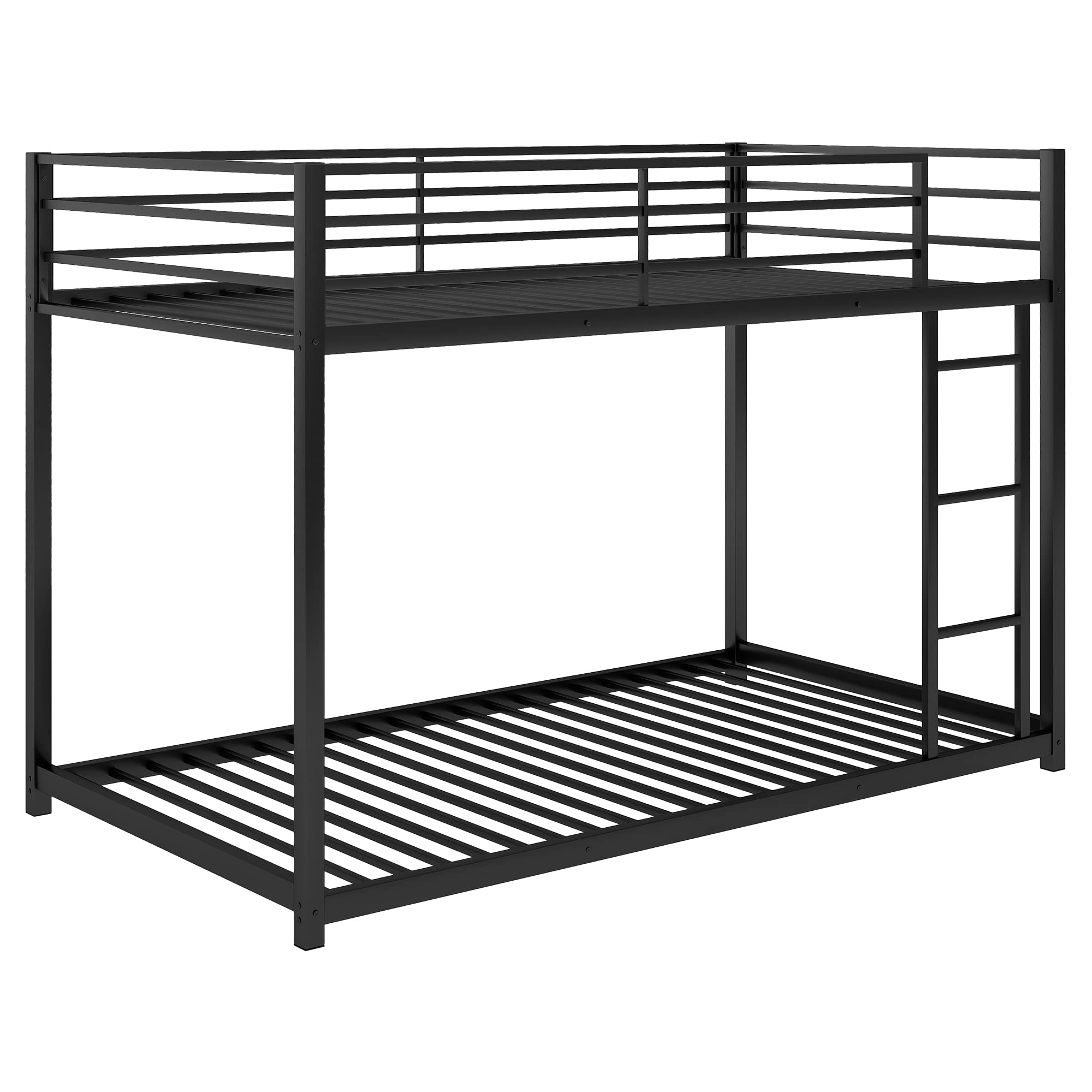 Favfurish Twin Over Twin Metal Bunk Bed with Full-Length Guardrail,Low Bunk Bed W/Ladder, Steel,No Noise,Bedroom Furniture for Children,Teens and Adults,Black