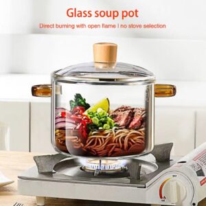 Glass Pots for Cooking 1.5L(50oz) Clear Pot with Lid for Stove Top Glass Saucepan for Noodle, Soup, Milk