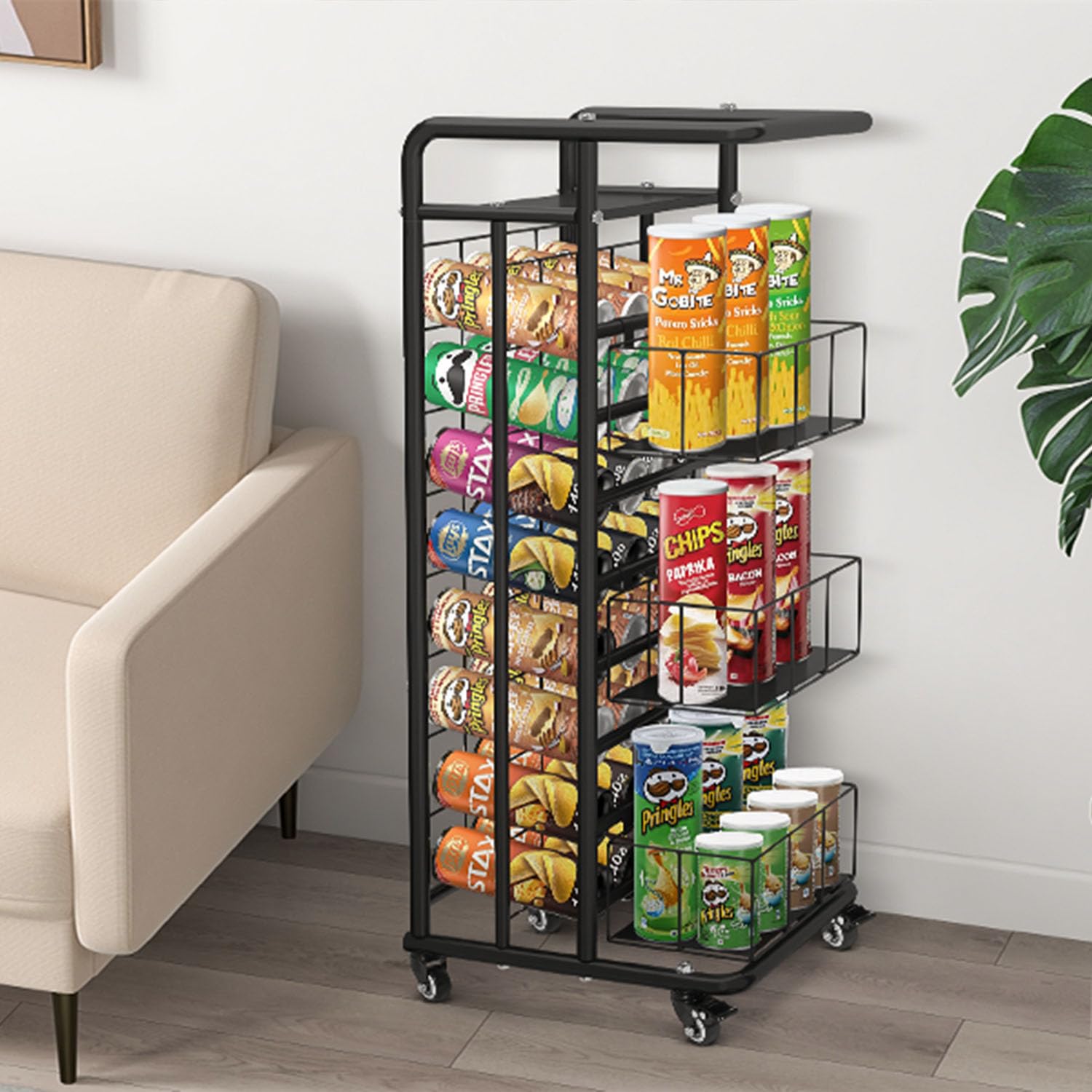 Nisorpa Spray Paint Can Holder 32 Slots Aerosol Can Storage Rack 8-Tier Metal Lube Can Holder Movable Spray Can Organizer Cart with 3 Baskets for Garage Craft Workroom Shop-1pc,Black