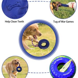 SCHITEC Dog Chew Toy with Rubber Tire & Tug of War Rope for Medium Large Dogs Aggressive Chewers, Interactive Fetch Play Treat Dispenser Pull Toys