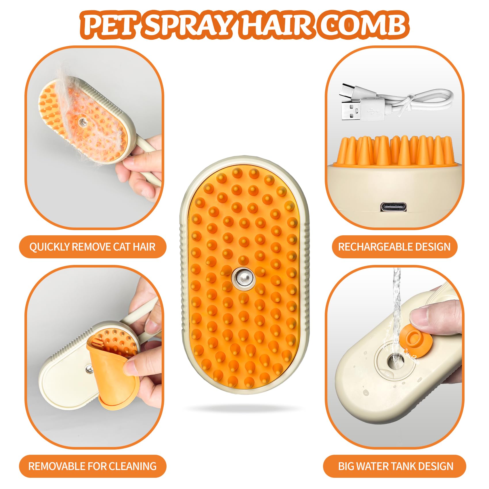 Cat/Dog Shedding Brush - Steam Grooming Brush with Water Spray, Hair Removal Comb for Pets (brown)