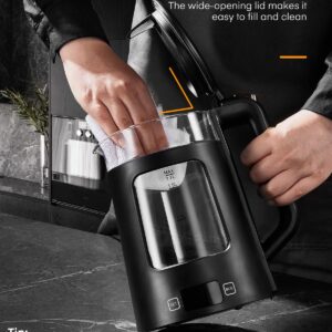 Electric Kettle, 1.7L Glass Tea Kettle, with Keep Warm, 5 Temperature Control, 1500W Fast Boil, Auto Shut-Off & Boil-Dry Protection, with 5 Colored Lights, Black