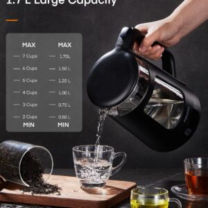 Electric Kettle, 1.7L Glass Tea Kettle, with Keep Warm, 5 Temperature Control, 1500W Fast Boil, Auto Shut-Off & Boil-Dry Protection, with 5 Colored Lights, Black