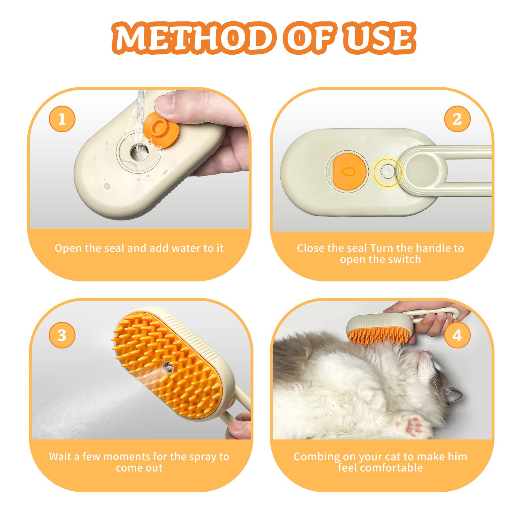 Cat/Dog Shedding Brush - Steam Grooming Brush with Water Spray, Hair Removal Comb for Pets (brown)