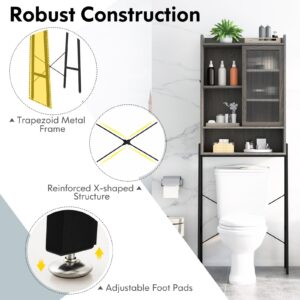 Tangkula Over The Toilet Storage Cabinet, Bathroom Space Saver Above Toilet with Sliding Acrylic Door & Metal Frame, Freestanding Bathroom Organizer with Adjustable Shelves for Bathroom Laundry