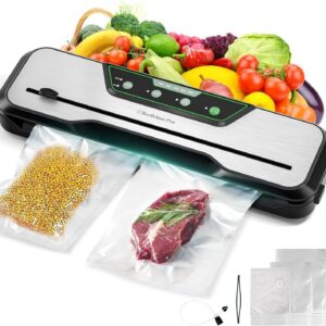 Automatic Food Vacuum Sealer Machine | Beelicious Pro 80KPa 8-In-1 Food Vacuum Saver with Starter Kits | 15 Bags, Pulse Function, Moist&Dry Mode and External VAC for Jars and Containers