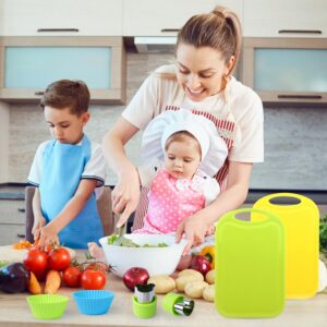 Kids Kitchen Safe Knife Tools for Real Cooking Toddler Kitchen Tools Wooden Kitchen Knife Set with Gloves Cutting Board Fruit Vegetable Crinkle Cutters Plastic Kid Safe Knives