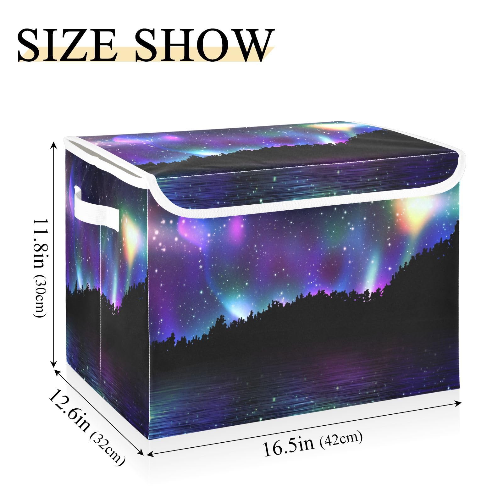 DIGTIA Northern Lights Storage Bins with Lids Large Borealis Storage Basket with Handles Foldable Fabric Storage Box Organizer for Clothes Toys Closet Cabinet Home Office Bedroom