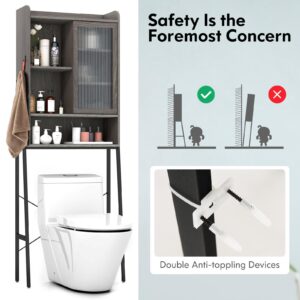 Tangkula Over The Toilet Storage Cabinet, Bathroom Space Saver Above Toilet with Sliding Acrylic Door & Metal Frame, Freestanding Bathroom Organizer with Adjustable Shelves for Bathroom Laundry