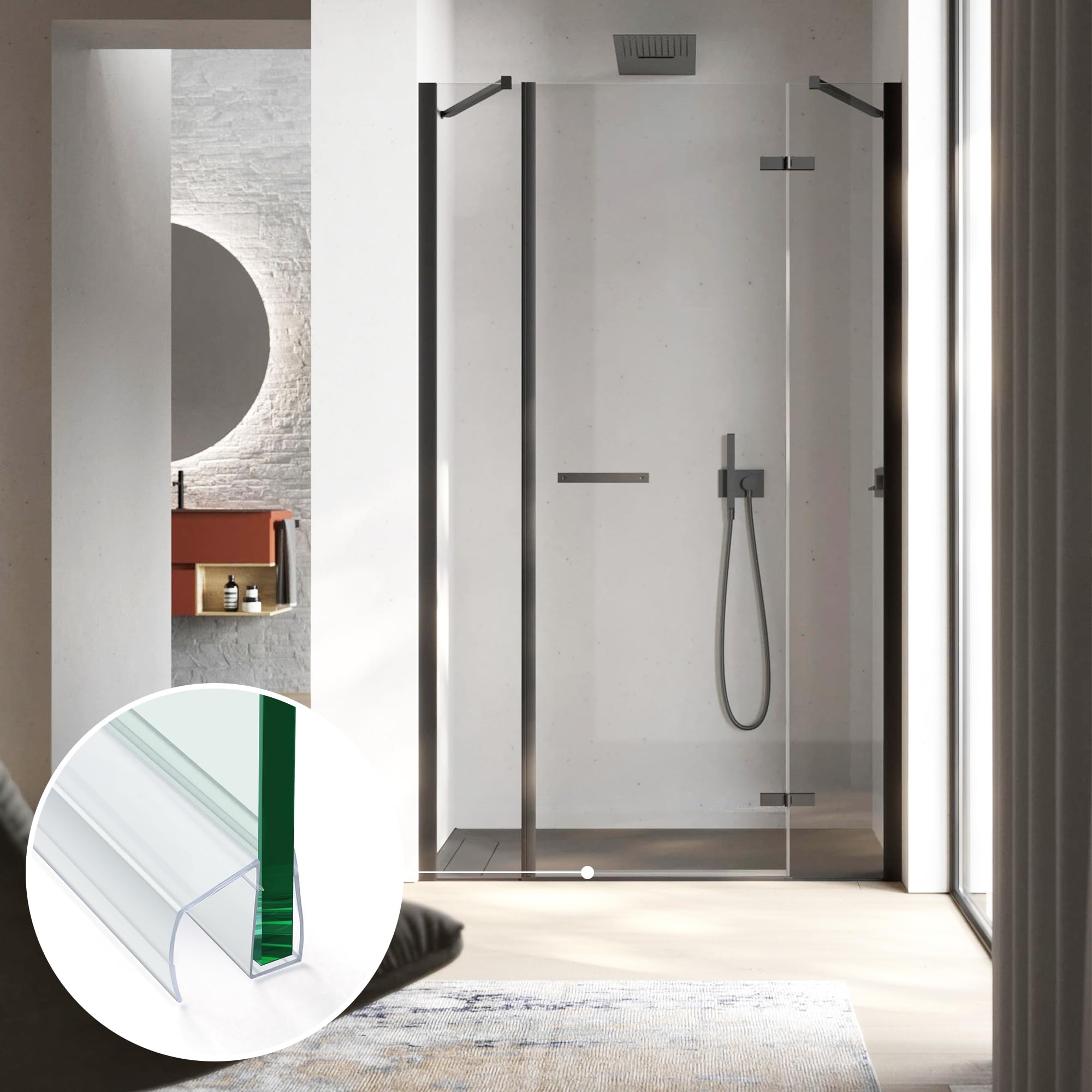 Shower Door Bottom Seal Strips 2PCS, 36 Inch Length PVC Clear Seal Strips with Drip Rail for 5/16"(8mm) Thick Frameless Glass Door, to Stop Water Leak