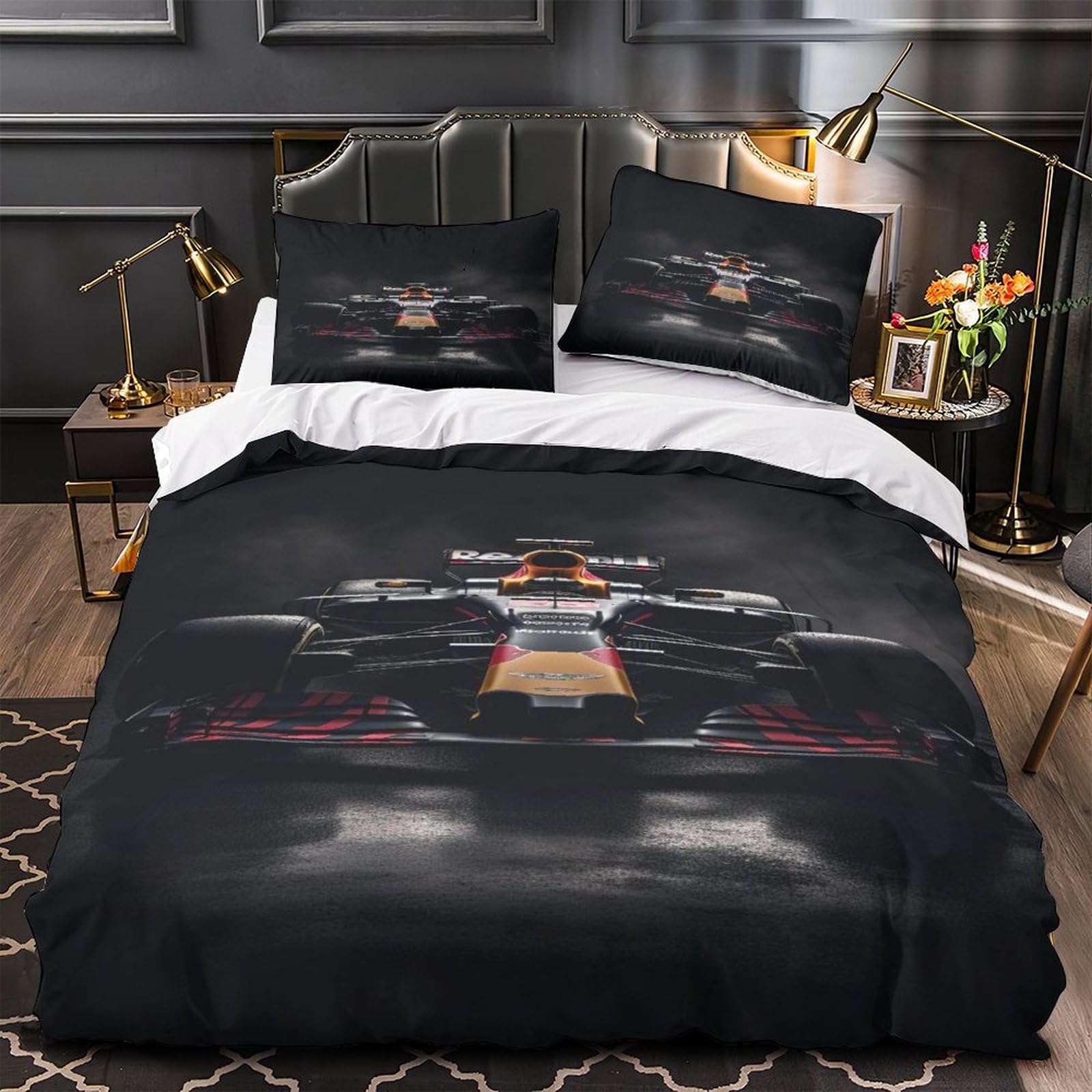 NOLLAM Formula-Racing Racing Breathable Comforter Cover Hidden Zipper Contests Duvet Cover Set with Pillowcases Bedding Set Soft Microfiber Quilt Cover Set for Various Sizes Queens（228x228cm）