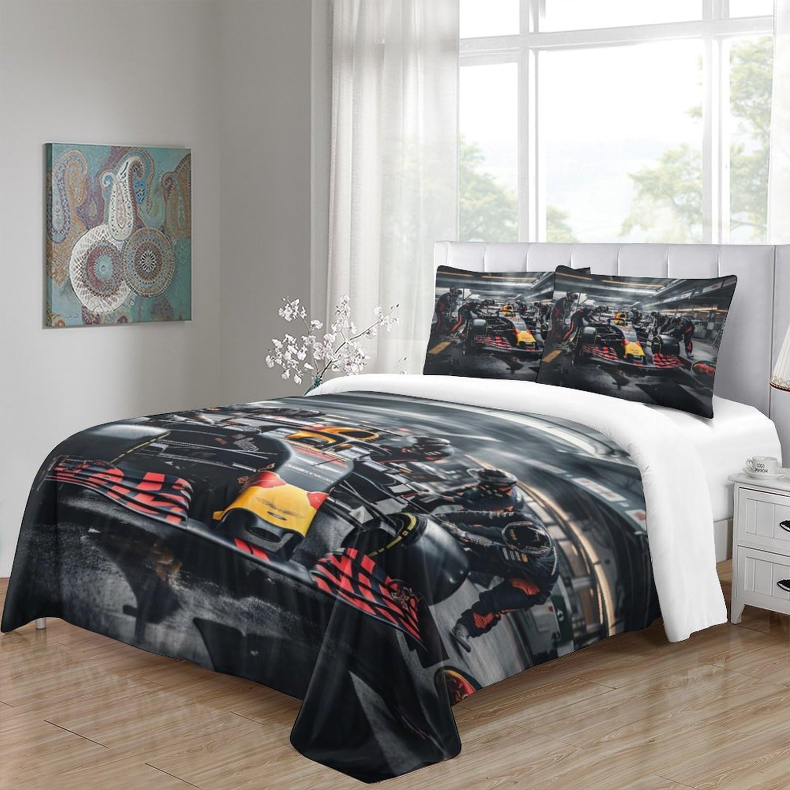 BUKISA Formula-Racing Racing Warmth Bedding Set Hidden Zipper Duvet Cover Set with Pillowcases Contests Quilt Cover Set Soft Microfiber Comforter Cover Various Sizes for Kids Adults Full（203x228cm）