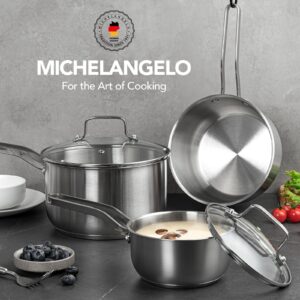 MICHELANGELO Stainless Steel Pot Set - 1QT & 2QT & 3QT Stainless Steel Sauce Pan with Lid, Induction Saucepan Set, Small Pots for Cooking - 6 Pcs