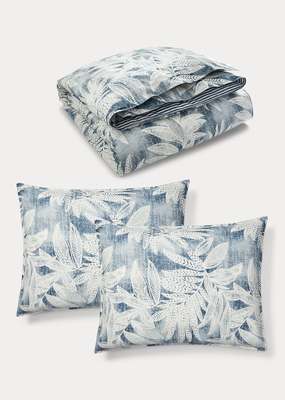 Lauren Ralph Lauren Evan Blue Palm Floral Stripe 3 Pc King Duvet Cover Set (King (U.S. Standard))