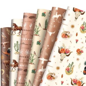 anydesign 12 sheet western cowboy wrapping paper wild west horse bull cactus gift wrap paper bulk folded flat funny art paper for birthday wedding baby shower diy crafts gift packing, 19.7 x 27.6 in