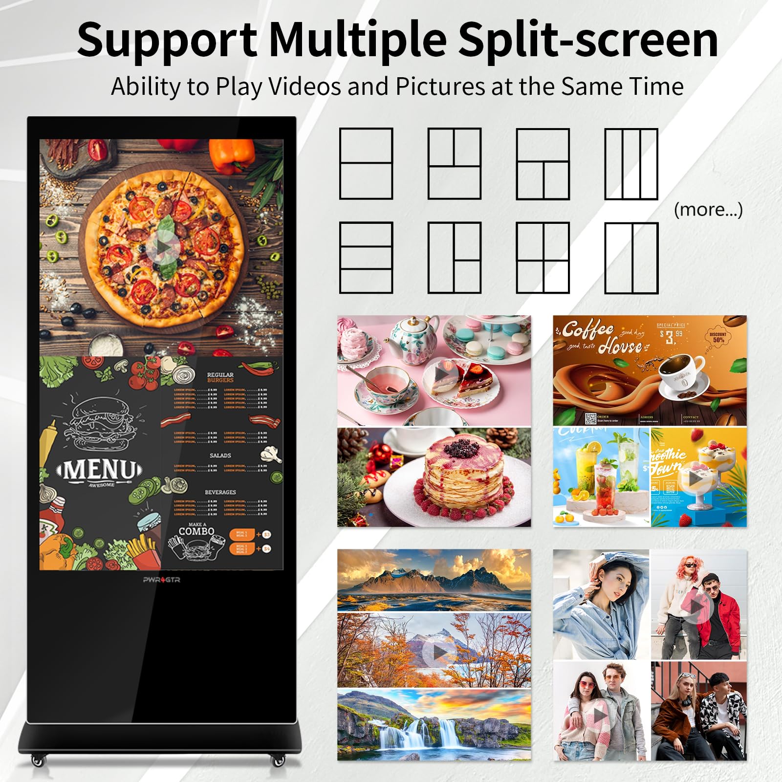 PWR4GTR 65 Inch Digital Signage Display, 4K UHD G+G Capacitive Touch Panel Floor Standing Advertising Screen Commercial LCD Totem Interactive Kiosk with USB/HDMI-in, Android 11 (4+64GB)