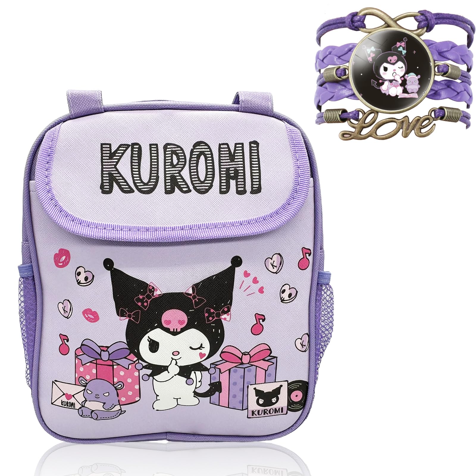 Kawaii Kumi Insulated Lunch Bag with Bracelet Charm for Women, Reusable Large Capacity Lunch Box, Leakproof Lunch Tote Bag, Lunchbox Container Thermal Cooler Bag Food Handbags for Work