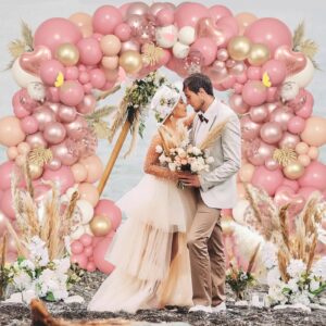 Ouddy Life 174Pcs Boho Blush Pink Balloons Arch Garland Kit, Retro Dusty Pink Balloons Nude Rose Gold Confetti for Girls Baby Shower Mother’s Day Weddings Birthday Bachelorette Party Decorations