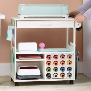 iVyne Craft Cart, Ultimate Organization & Storage Table for Cricut/Silhouette, Craft Table with Storage, Workstation for Accessories, iVyne Berry, Vinyl Rolls, and More - White