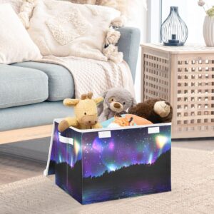 DIGTIA Northern Lights Storage Bins with Lids Large Borealis Storage Basket with Handles Foldable Fabric Storage Box Organizer for Clothes Toys Closet Cabinet Home Office Bedroom