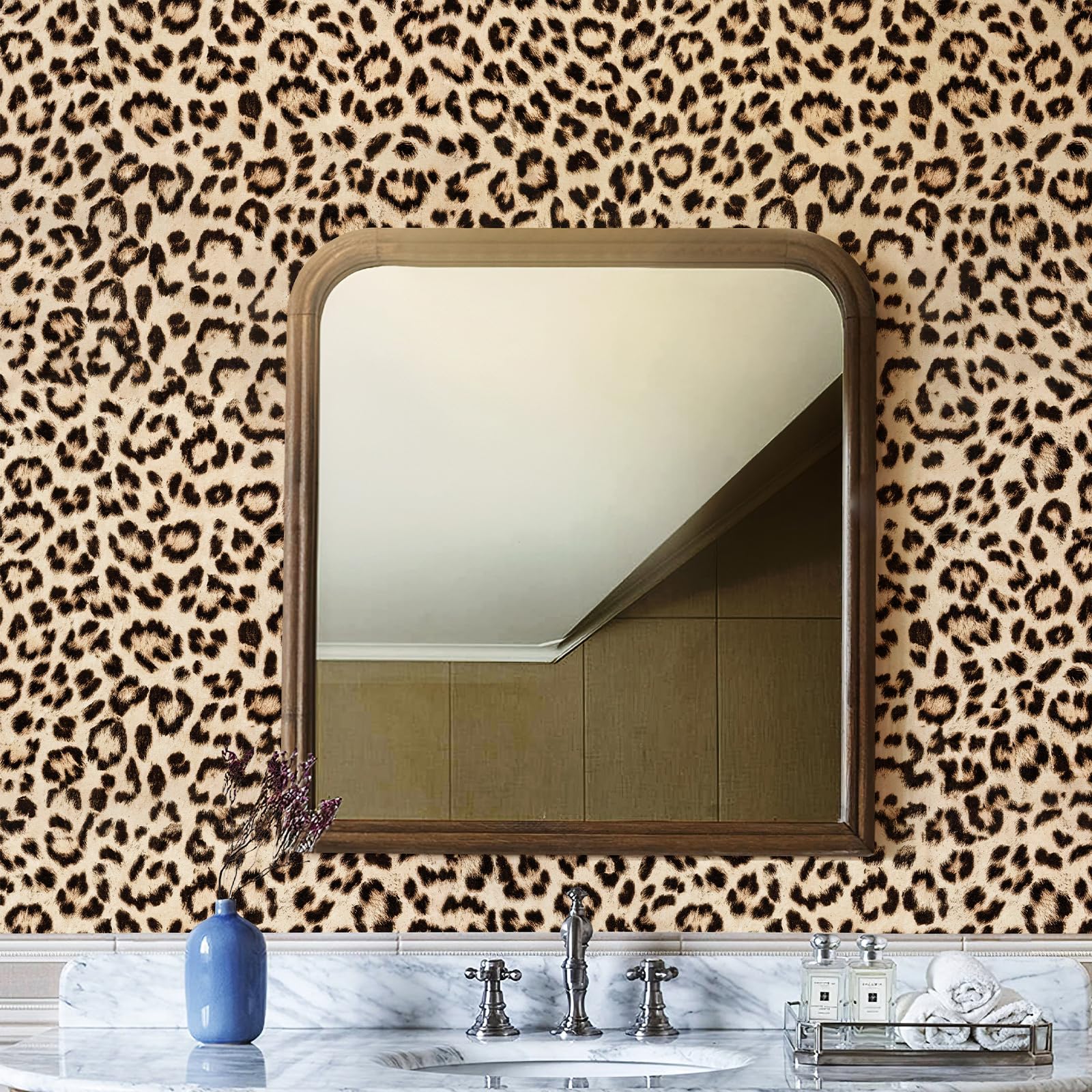 HueBurst Leopard Peel and Stick Wallpaper Leopard Contact Paper Self Adhesive Brown Wallpaper Removable Waterproof Contact Paper Art DIY Wallpaper for Bedroom Living Room 17.3"x118"(14.4sq.ft.)