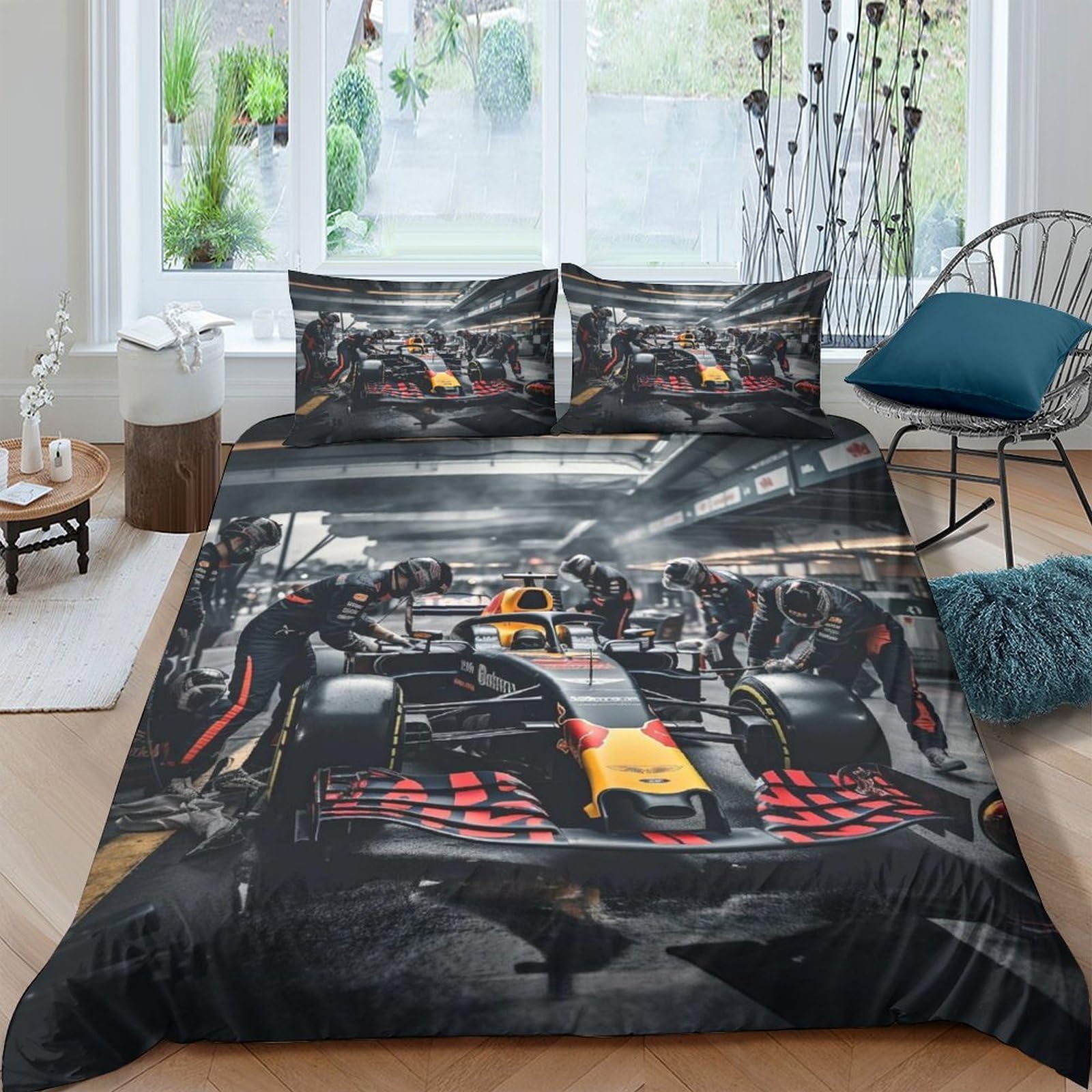 BUKISA Formula-Racing Racing Warmth Bedding Set Hidden Zipper Duvet Cover Set with Pillowcases Contests Quilt Cover Set Soft Microfiber Comforter Cover Various Sizes for Kids Adults Full（203x228cm）