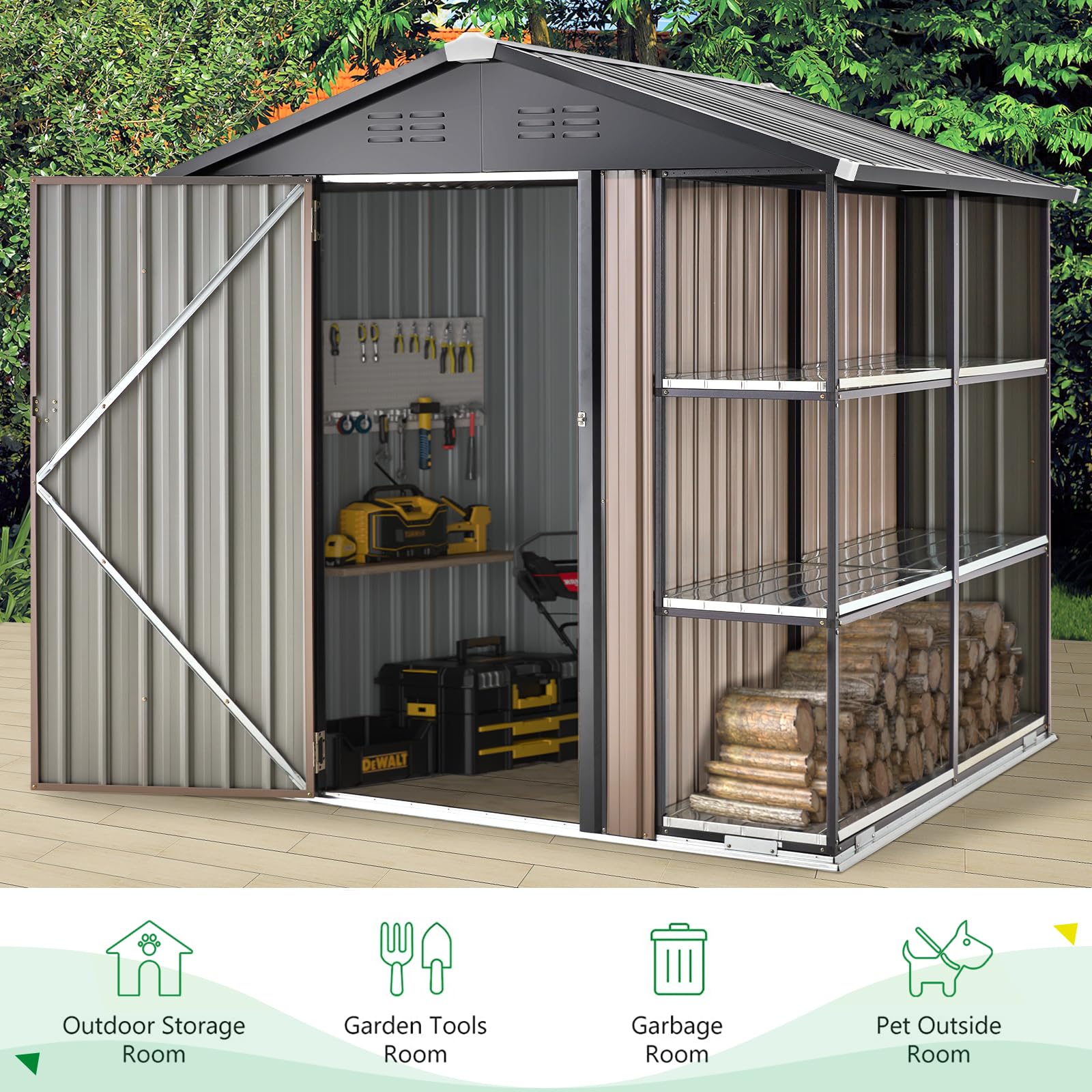 AECOJOY 6x6 Storage Shed with Rack,Small Outdoor Storage Tool Utility Shed with Shelves, Metal Garden Shed for Yard, Outdoor Storage Clearance Outside Use