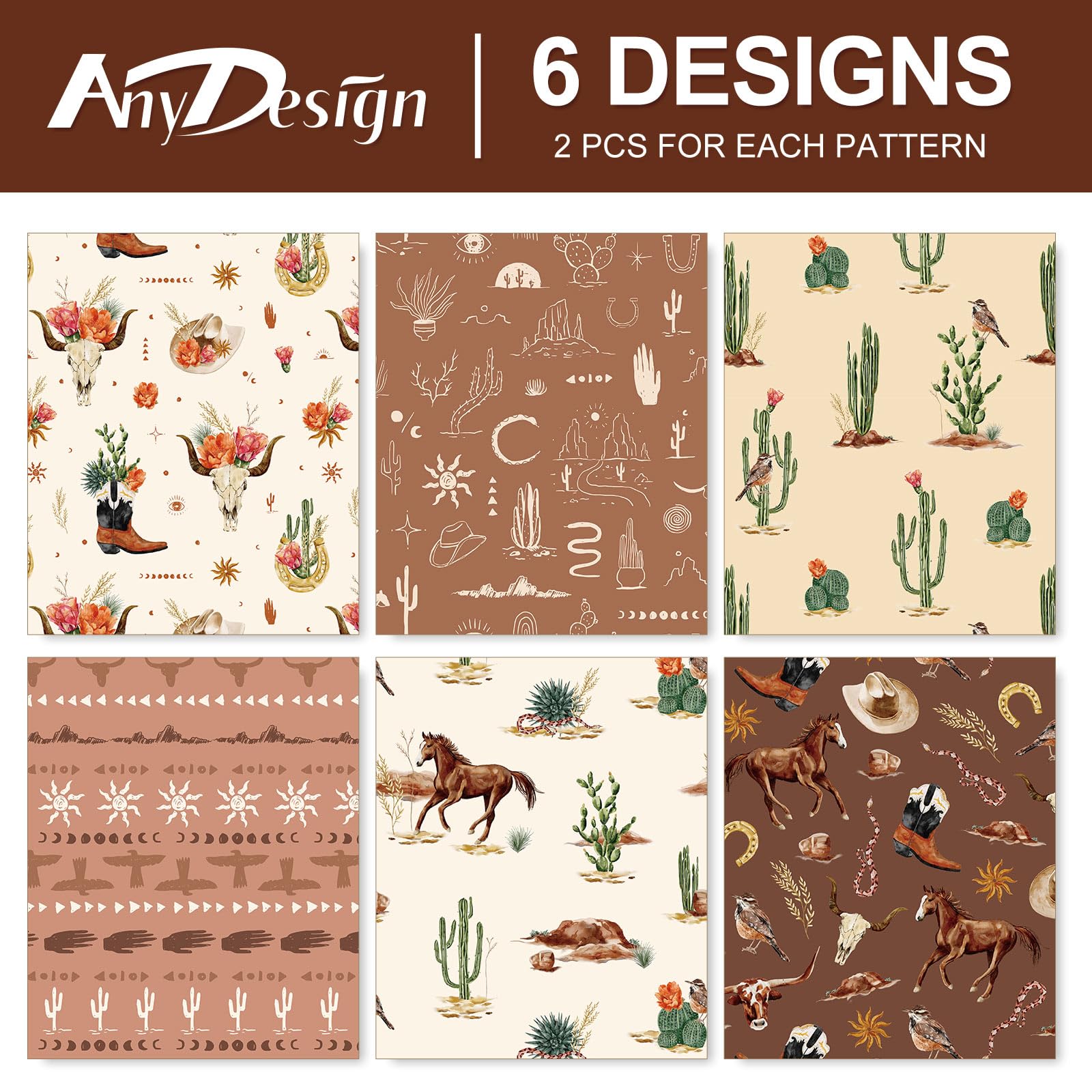 AnyDesign 12 Sheet Western Cowboy Wrapping Paper Wild West Horse Bull Cactus Gift Wrap Paper Bulk Folded Flat Funny Art Paper for Birthday Wedding Baby Shower DIY Crafts Gift Packing, 19.7 x 27.6 In