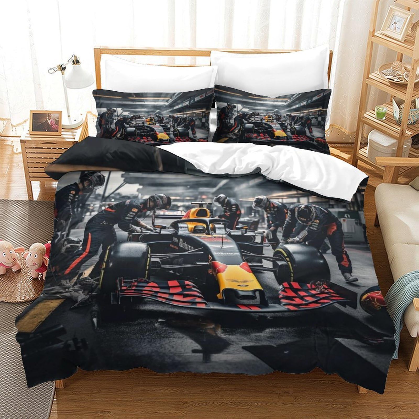 BUKISA Formula-Racing Racing Warmth Bedding Set Hidden Zipper Duvet Cover Set with Pillowcases Contests Quilt Cover Set Soft Microfiber Comforter Cover Various Sizes for Kids Adults Full（203x228cm）