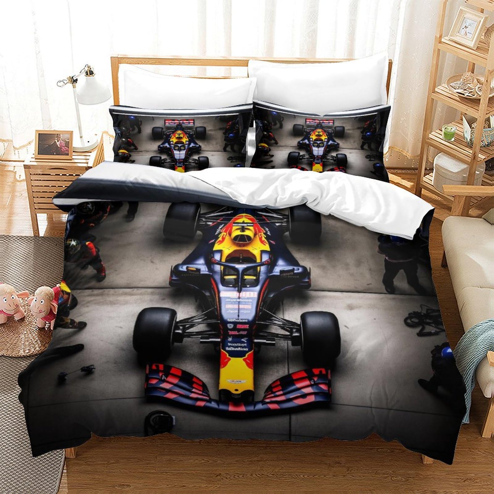 NOLLAM Formula-Racing Racing Lovingly Bedding Set Hidden Zipper Contests Duvet Cover Set with Pillowcases Quilt Cover Set Soft Microfiber Comforter Cover Various Sizes for Kids Adults Full（203x228cm）