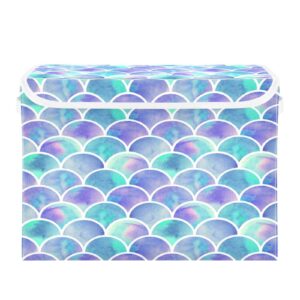 DIGTIA Mermaid Scale Storage Bins with Lids Large Purple Glitter Storage Basket with Handles Foldable Fabric Storage Box Organizer for Clothes Toys Closet Cabinet Home Office Bedroom