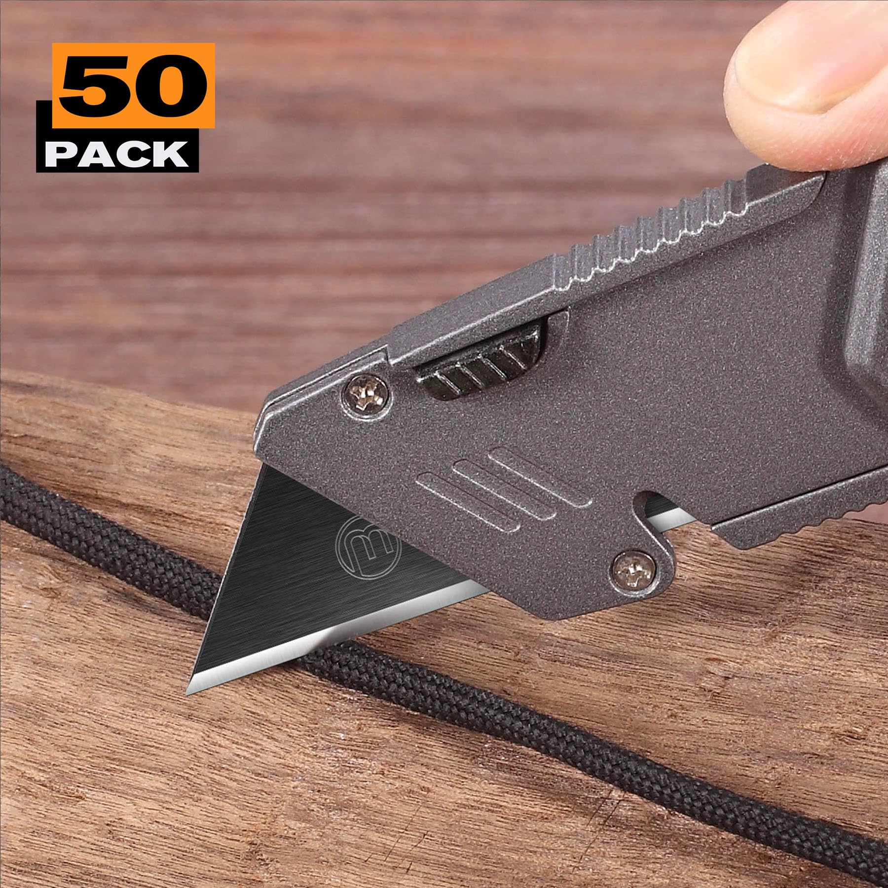 M MEEPO 50-Pack Utility Knife Blades, Blackened SK-2 Razor Blades for Box Cutter Utility Knife, Never Rust Design, Extra Durable