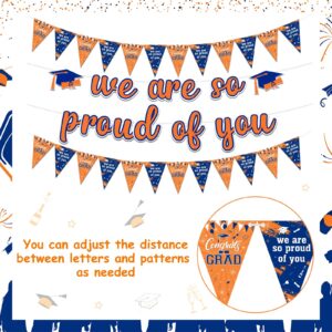 Fangleland We are So Proud of You Banner, Orange Blue Graduation Pennant Banner Decorations 2025, Congrats Grad Triangle Hanging Flag, Class of 2025 Graduate Ceremony Party Supplies