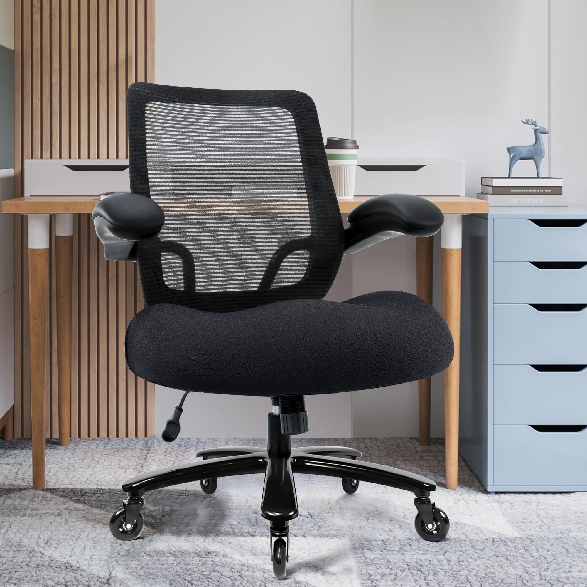 500lbs Big and Tall Office Chair - Heavy Duty Mesh Ergonomic Desk Chair, High Back Computer Chair - Flip-up Armrests, Wide Thick Seat Cushion, Quiet Wheels