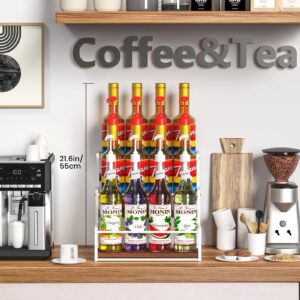 THYGIFTREE Coffee Syrup Rack Organizer Syrup Bottle Holder Stand for Coffee Bar 3-Tier 12 Bottles Storage Shelves for Syrup, Wine, Dressing for Kitchen Coffee Station, White