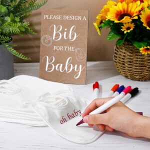 Panitay 43 Pcs Baby Shower Games White Baby Bibs Design Games, Include Wooden Baby Shower Game Sign with 30 Blank White Bibs for Baby Decorating 12 Marker for Baby Shower(Classic Style)