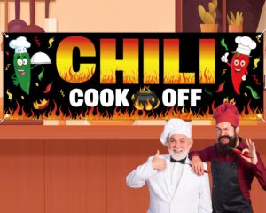 qoubai chili cook off decorations banner 71 x 24 inches black hot chili pepper contest banner chili cook off party supplies for mexican fiesta cinco de mayo chili cooking competition festival prizes