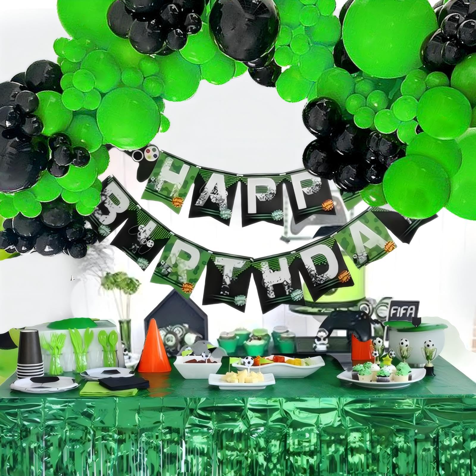 Felice Arts Video Game Balloon Arch Garland Kit Black Green Balloons for Boys Girls Kids Level Favor Game Themed Birthday Graduation Party Decorations