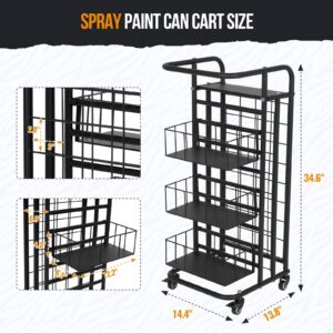 Nisorpa Spray Paint Can Holder 32 Slots Aerosol Can Storage Rack 8-Tier Metal Lube Can Holder Movable Spray Can Organizer Cart with 3 Baskets for Garage Craft Workroom Shop-1pc,Black