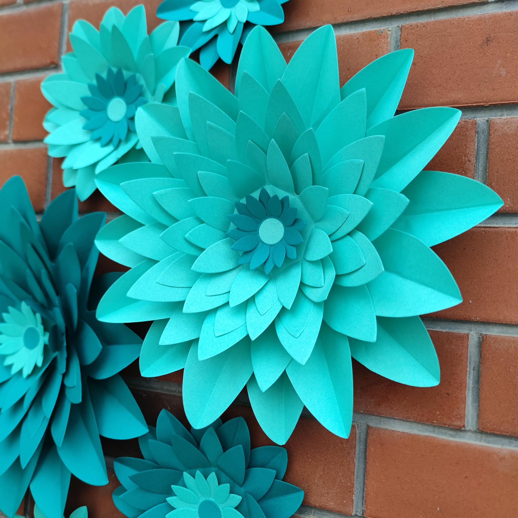 Mybbshower Teal Turquoise Aqua Paper Flower for Floral Wedding Centerpiece Backdrop Hanging Decor Birthday Centerpieces Baby Bridal Shower Pack of 6