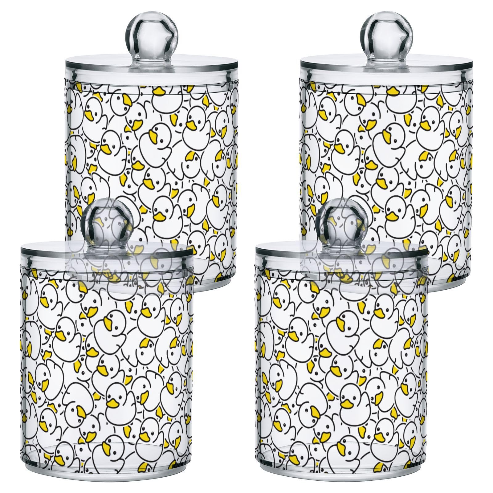 MCHIVER Cute Duck Bathroom Canisters Organizer 2 Pack Clear Plastic Jars with Lids 10 Oz Bathroom Dispenser for Cotton Swab Ball Pads Floss