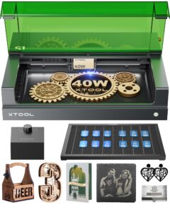 xtool s1 40w laser engraver and cutter machine with air assist & honeycomb, 23.93" x 15.16" bed size, beginner-friendly, laser engravering machine for wood and metal, acrylic, etc. - basic bundle