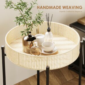 Bamworld Rattan Side Tables Round Nesting Tables Boho End Tables for Living Room Bedside Tables for Small Spaces Set of 3 Coffee Tables Hand Woven Night Stands with Metal Legs