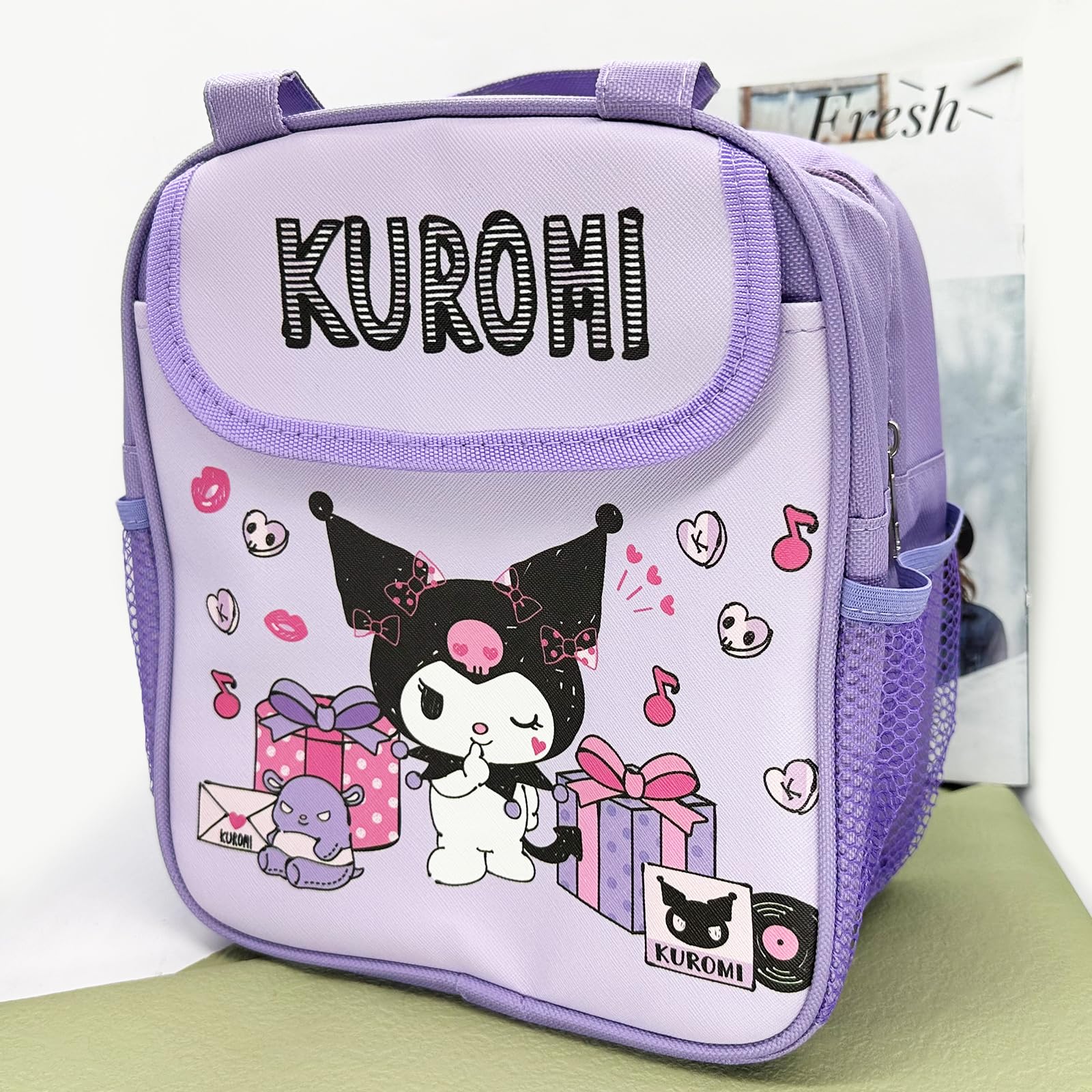 Kawaii Kumi Insulated Lunch Bag with Bracelet Charm for Women, Reusable Large Capacity Lunch Box, Leakproof Lunch Tote Bag, Lunchbox Container Thermal Cooler Bag Food Handbags for Work