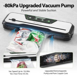 Automatic Food Vacuum Sealer Machine | Beelicious Pro 80KPa 8-In-1 Food Vacuum Saver with Starter Kits | 15 Bags, Pulse Function, Moist&Dry Mode and External VAC for Jars and Containers