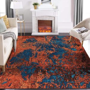 iminrome machine washable area rug 5x7 modern abstract area rug for living room bedroom contemporary non-slip stain resistant accent rug carpet for dining room floor decoration, blue/red