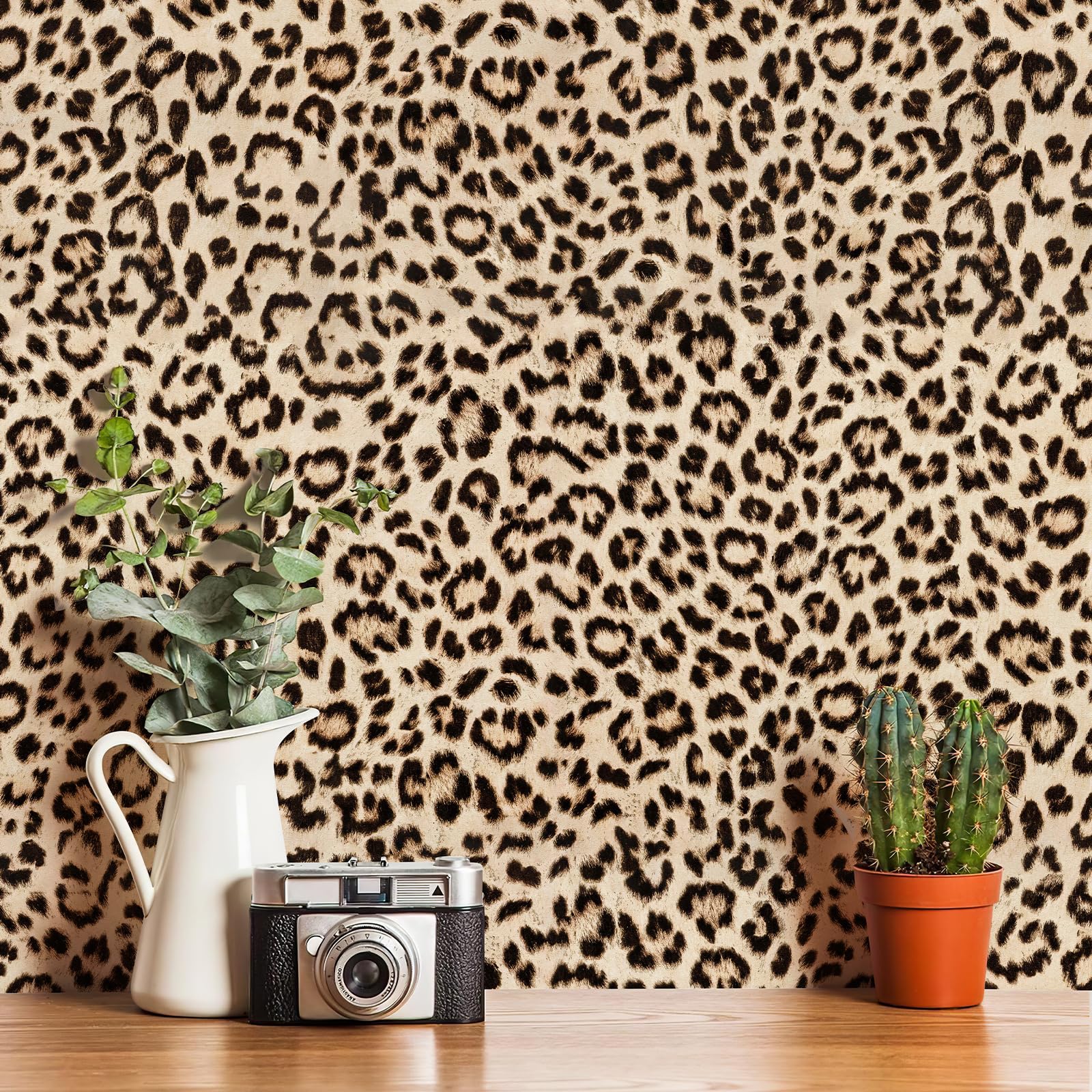 HueBurst Leopard Peel and Stick Wallpaper Leopard Contact Paper Self Adhesive Brown Wallpaper Removable Waterproof Contact Paper Art DIY Wallpaper for Bedroom Living Room 17.3"x118"(14.4sq.ft.)