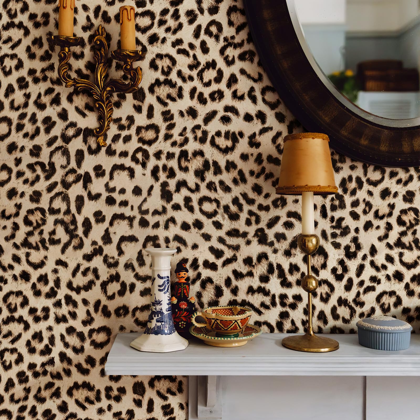 HueBurst Leopard Peel and Stick Wallpaper Leopard Contact Paper Self Adhesive Brown Wallpaper Removable Waterproof Contact Paper Art DIY Wallpaper for Bedroom Living Room 17.3"x118"(14.4sq.ft.)